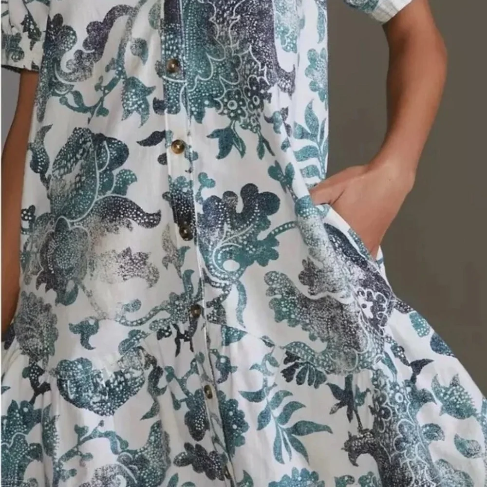 Pilcro by Anthropologie Puff Sleeve Dress/ with Frayed Hems XL - Picture 15 of 16